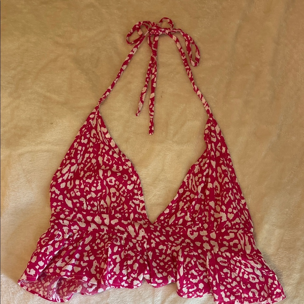 SHEIN Pink and White Leopard Print Crop Top